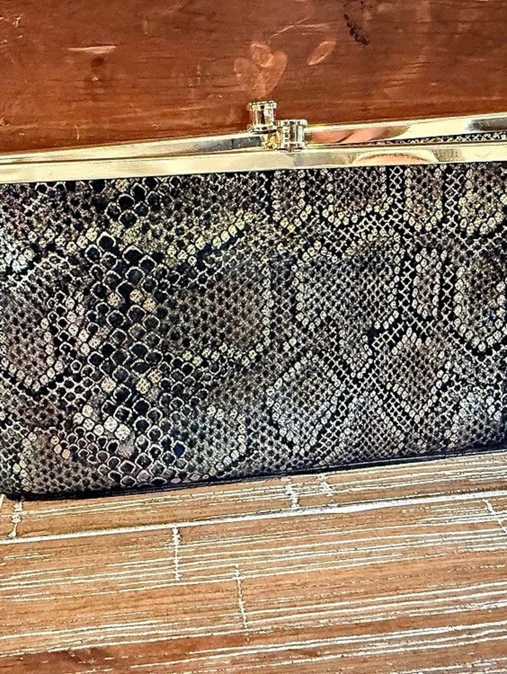 HOBO Snakeskin-Print Clutch in Black & Brown Like New